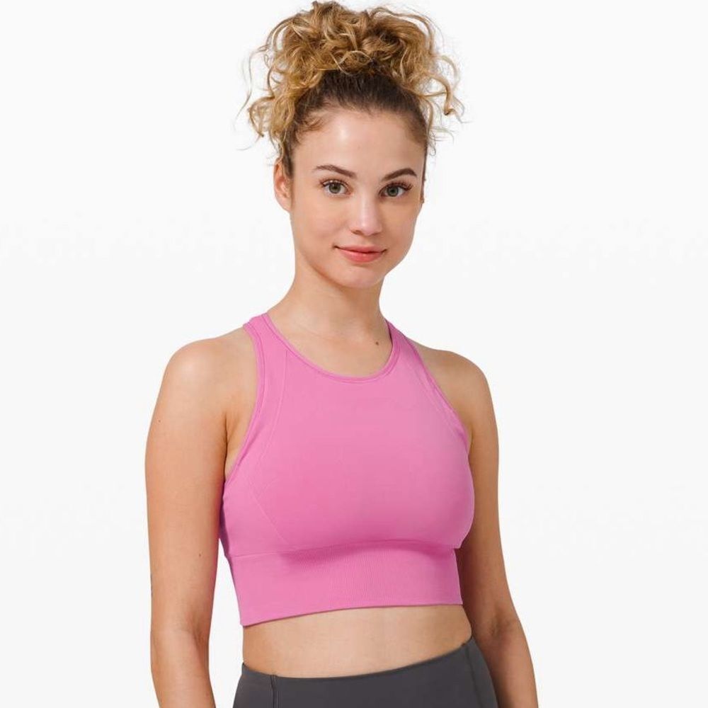 Lululemon Ebb to Train Bra High Neck Sports Bra Crop Tank Top Sz 4 Magenta Glow